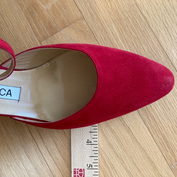 Luca Luca Classic Red Suede Mary Jane Spool Heel Pumps EU38.5 Button Strap Italy - Picture 14 of 16